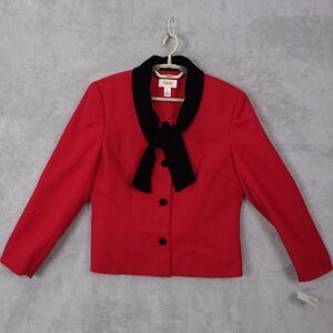 Talbots 100% Wool Blazer Womens Red 10P Velvet Collar Button Career Office New